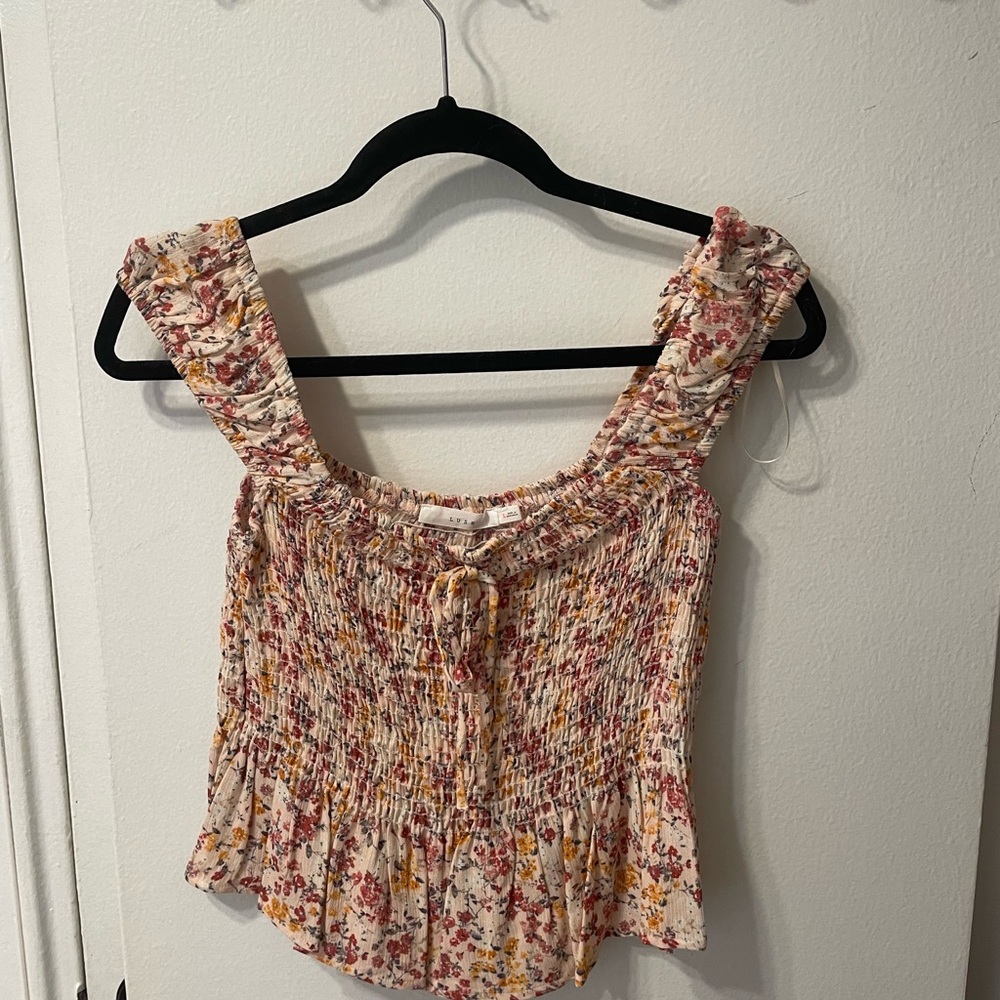 Lush Pink and Orange Smocked Ruffled Crop Top